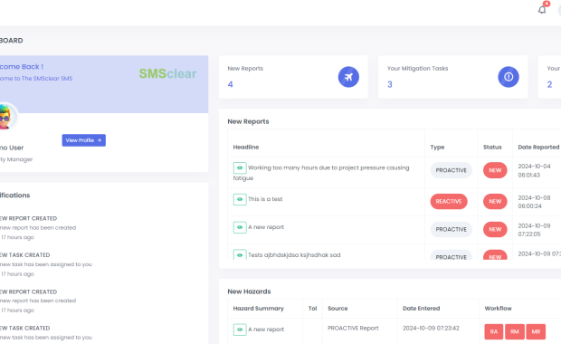 SMSclear is a web based safety and risk management system for DOA and POA